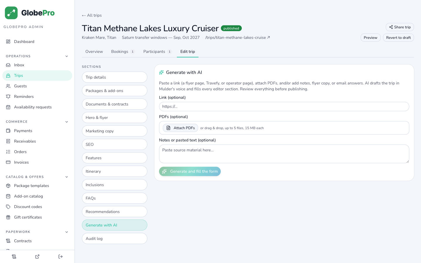 App screenshot, AI trip assistant