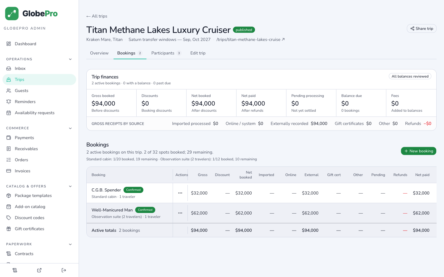 Native booking & checkout in the GLOBEpro admin