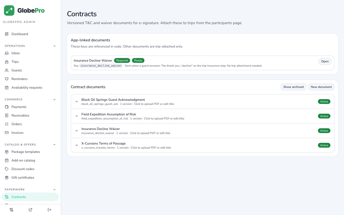 Guest forms & e-sign contracts in the GLOBEpro admin