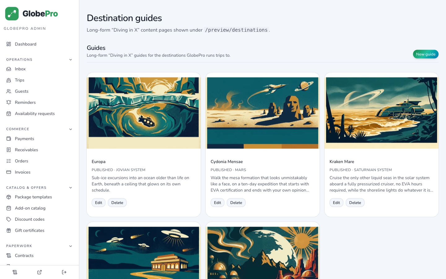 Branded website & SEO trip pages in the GLOBEpro admin